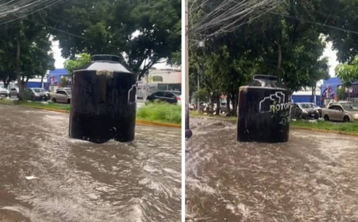 Intensas lluvias de Guadalajara dejan tinaco flotando en avenidas
