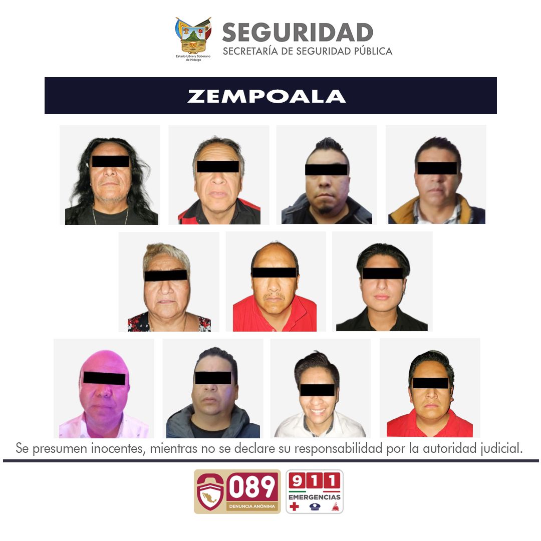 Asegura SSPH a 11 Personas en Zempoala por Narcomenudeo